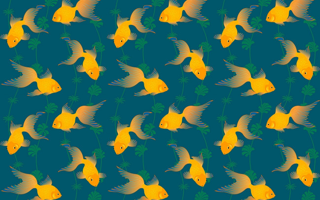Обои картинки фото векторная графика, животные , animals, узор, хвост, водоросли, золотая, рыбка