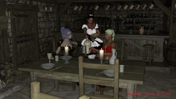 обоя 3д графика, эльфы , elves, интерьер, фон, эльфийки, взгляд