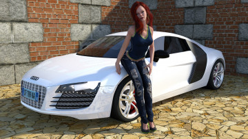 Картинка 3д+графика люди-авто мото+ people-+car+ +moto фон взгляд девушка автомобиль