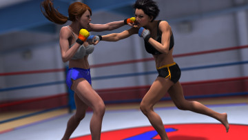 Картинка 3д+графика спорт+ sport девушки бокс ринг фон взгляд