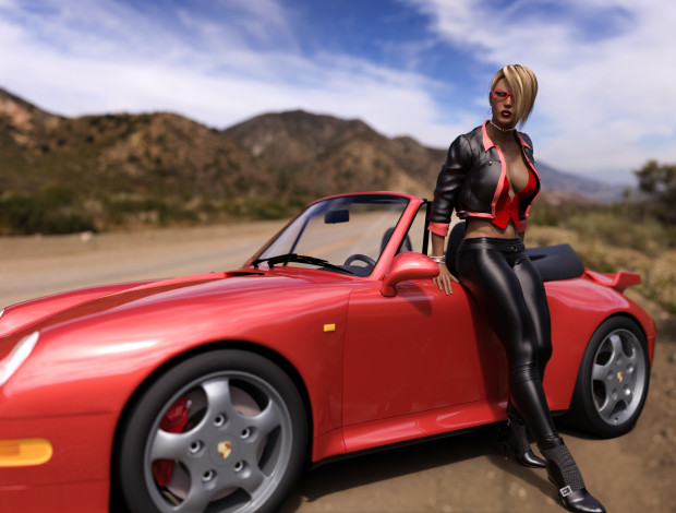 Обои картинки фото 3д графика, люди-авто, мото , people- car ,  moto, автомобиль, фон, взгляд, девушка