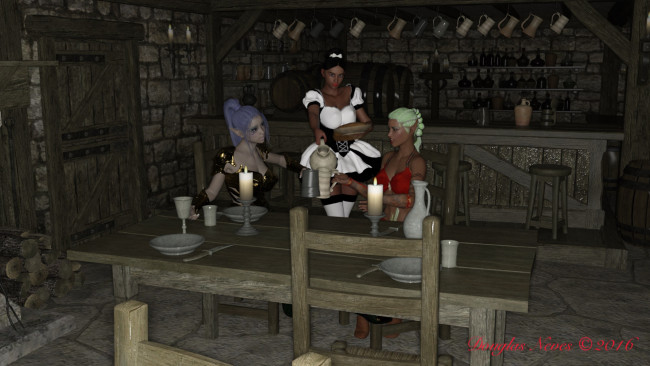 Обои картинки фото 3д графика, эльфы , elves, интерьер, фон, эльфийки, взгляд