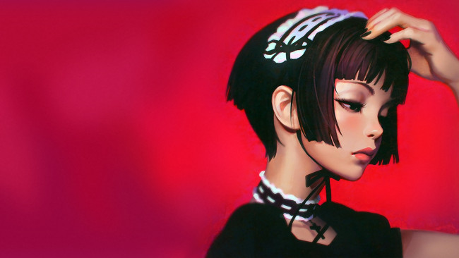 Обои картинки фото рисованное, дети, девушка, фон