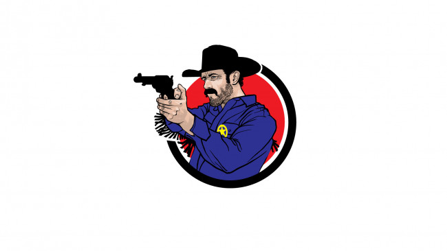 Обои картинки фото рисованное, минимализм, рейнджер, значок, шляпа, оружие