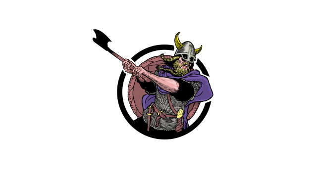 Обои картинки фото рисованное, минимализм, шлем, воин, викинг, удар, топор