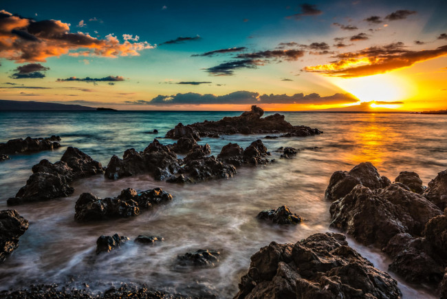 Обои картинки фото природа, побережье, скалы, рассвет, пейзаж, море