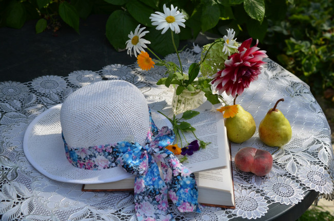 Обои картинки фото еда, натюрморт, книга, лето, фрукты, август, уходящий