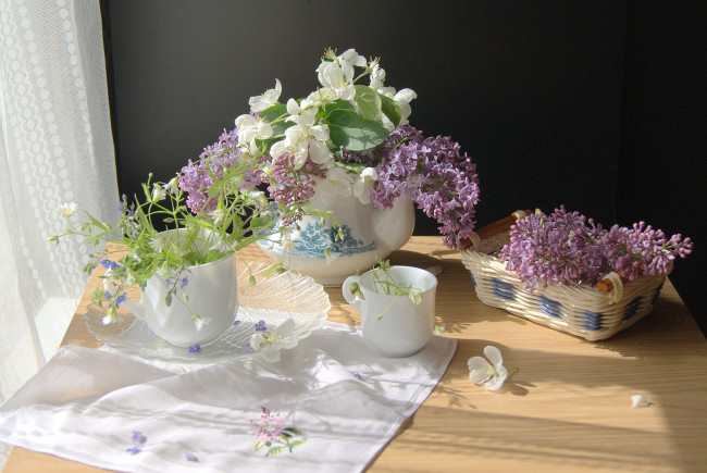 Обои картинки фото цветы, разные вместе, сирень, натюрморт, весна