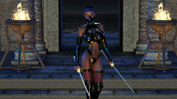 Картинка 3д+графика фантазия+ fantasy девушка фон взгляд униформа катана чулки латекс