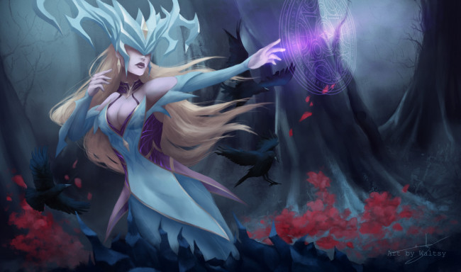 Обои картинки фото видео игры, league of legends, lissandra, магия, птицы, лес