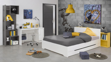 обоя интерьер, детская комната, кровать, картины, письменный, стол