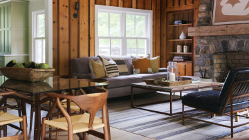 обоя интерьер, гостиная, камин, диван