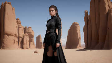 Картинка 3д+графика люди+ people girl desert art sands day digital stable diffusion neuronet