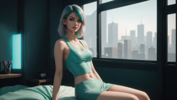 Картинка 3д+графика люди+ people girl fantasy art digital aqua eyes stable diffusion