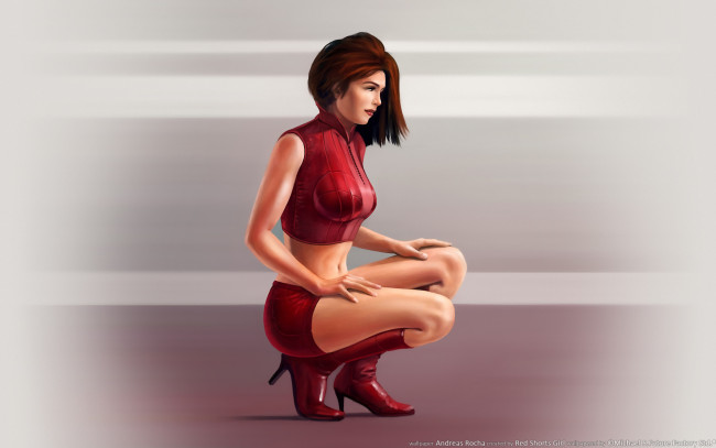 Обои картинки фото red, shorts, girl, рисованные