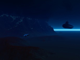 Картинка 3д графика sea undersea море акула океан лодка дно