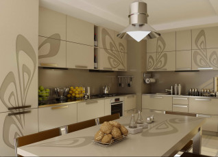 Картинка 3д графика realism реализм кухня стол стулья