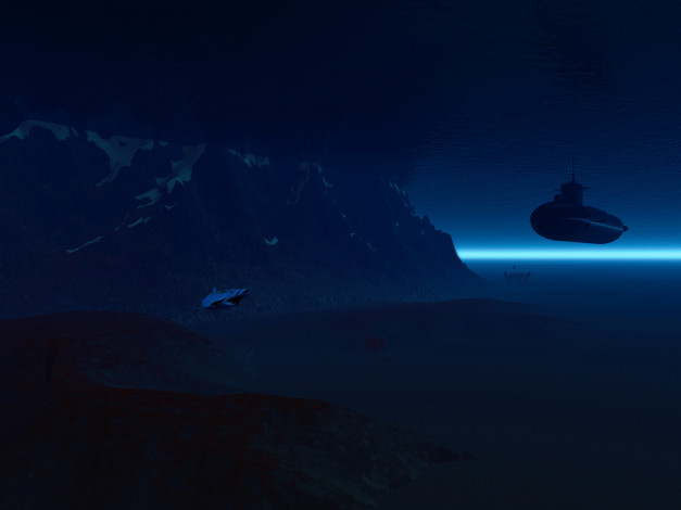 Обои картинки фото 3д, графика, sea, undersea, море, акула, океан, лодка, дно
