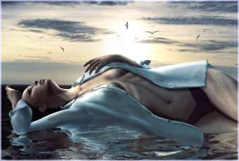 Картинка 3д графика people люди девушка море вода рубашка тело