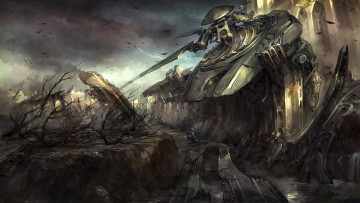 Картинка фэнтези роботы киборги механизмы обломки