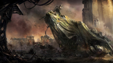 Картинка фэнтези роботы киборги механизмы разруха