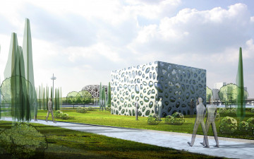 Картинка 3д графика architecture архитектура дом люди