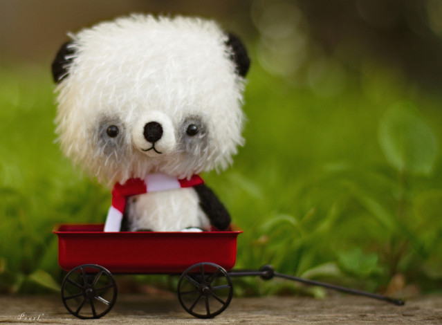 Обои картинки фото разное, игрушки, тележка, медвежонок