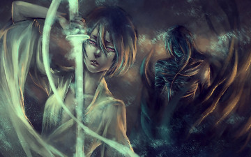 Картинка аниме bleach рукия меч парень девушка