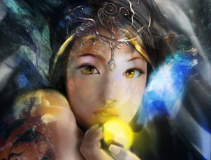 Картинка фэнтези девушки диадема шар девушка лицо арт рука
