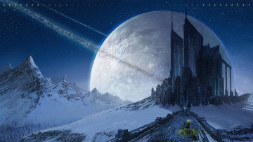 Картинка фэнтези иные+миры +иные+времена дорога замок горы планета космос небо звезды