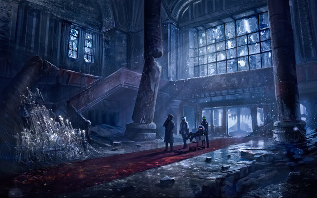 Обои картинки фото фэнтези, романтика апокалипсиса, art, romantic, apocalyptic, колонны, отель, холл