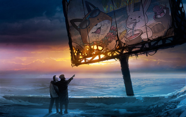 Обои картинки фото фэнтези, романтика апокалипсиса, двое, alexiuss, paradise, romantic, romantically, apocalyptic, зима, снег