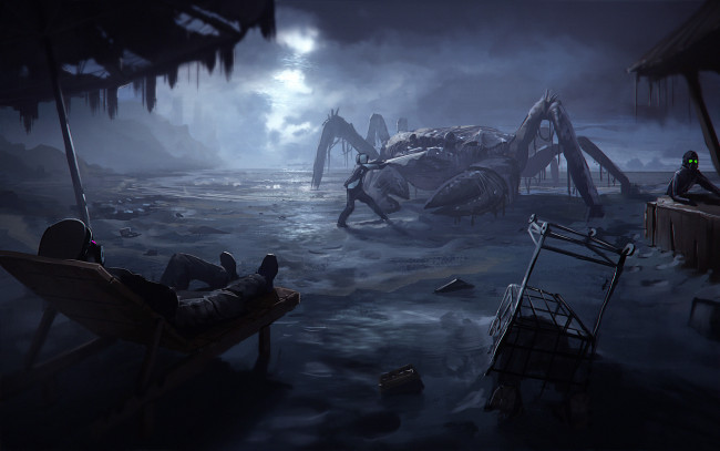Обои картинки фото фэнтези, романтика апокалипсиса, romantic, apocalyptic, crab, beach, night