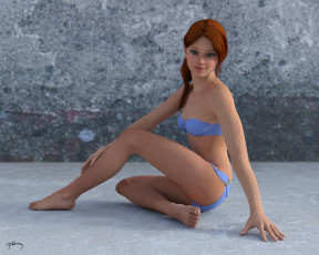 Картинка 3д+графика люди+ people взгляд девушка фон рыжая