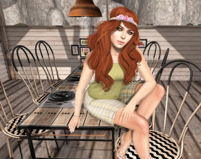 Картинка 3д+графика люди+ people фон взгляд девушка рыжая интерьер