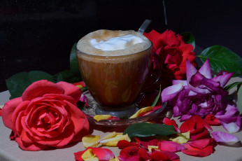 Картинка еда кофе +кофейные+зёрна цветы