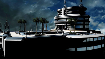 Картинка 3д+графика архитектура+ architecture бассейн дом пальмы