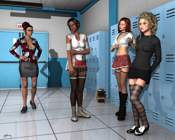 Обои картинки фото 3д графика, люди , people, фон, взгляд, девушки, раздевалка