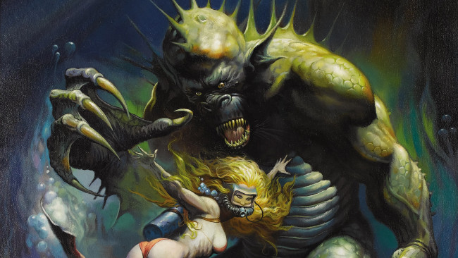 Обои картинки фото фэнтези, красавицы и чудовища, чудовище, акваланг, девушка, море