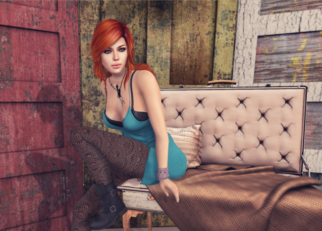 Обои картинки фото 3д графика, люди , people, интерьер, рыжая, фон, взгляд, девушка