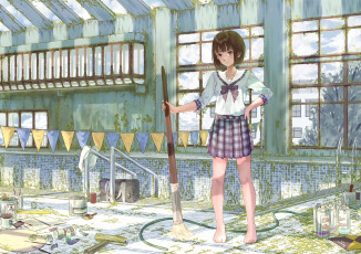 Картинка аниме город +улицы +здания девушка