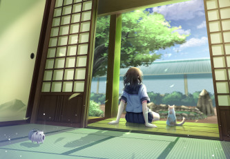 Картинка аниме город +улицы +здания девочка