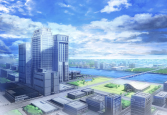 Картинка аниме город +улицы +здания