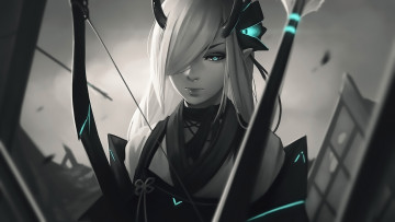 Картинка аниме животные +существа девушка взгляд фон