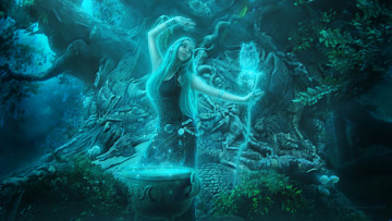 Картинка фэнтези магия девушка ведьма арт