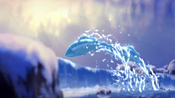 обоя мультфильмы, bambi 2, брызги, рыба