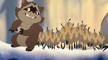 обоя мультфильмы, bambi 2, птица, енот