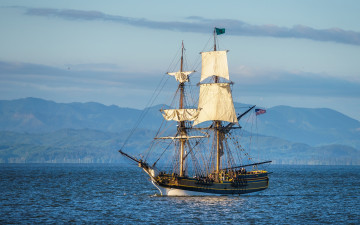 Картинка корабли парусники паруса мачты небо река