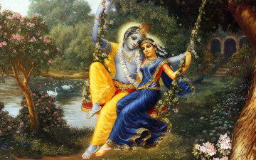 Картинка разное религия бог кришна богиня радха качели цветы