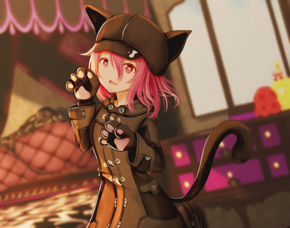 Обои картинки фото аниме, животные,  существа, девушка